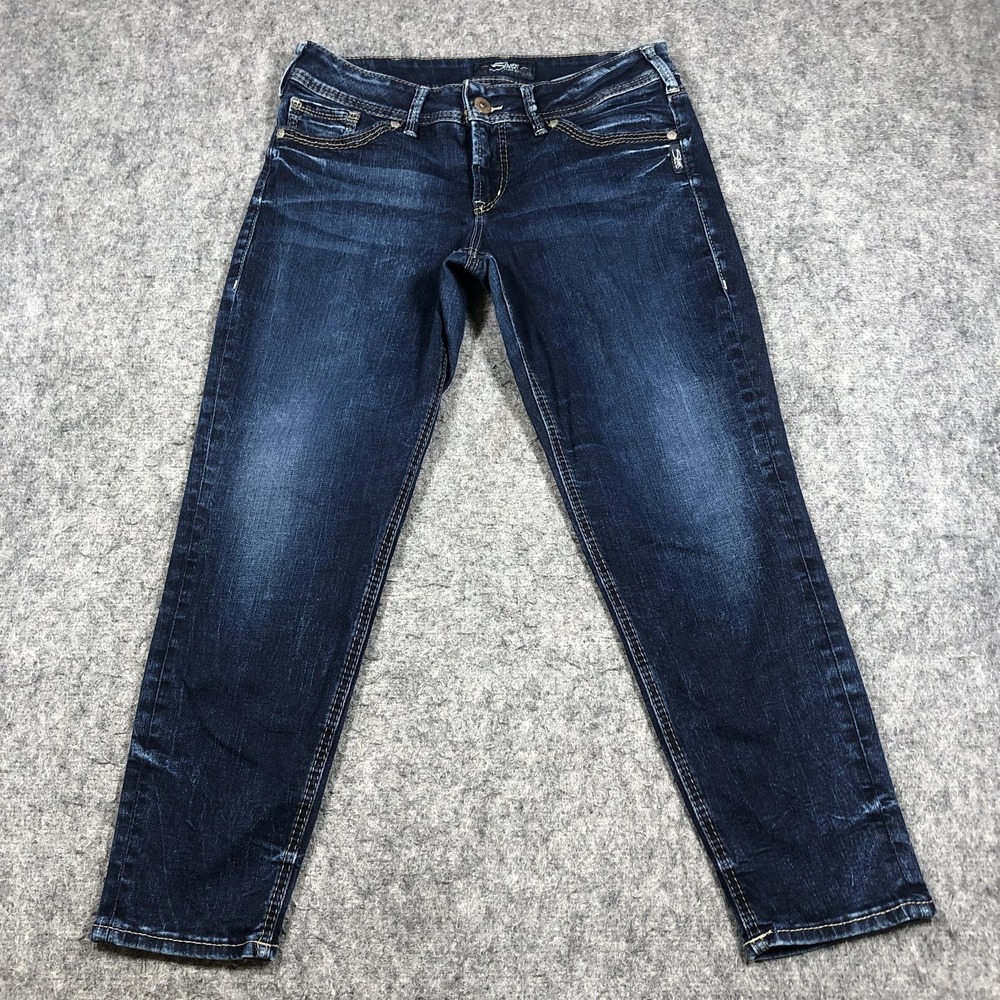 Silver Jeans Co Suki Skinny Crop Jeans Womens 31 Dark Wash Stretch Denim